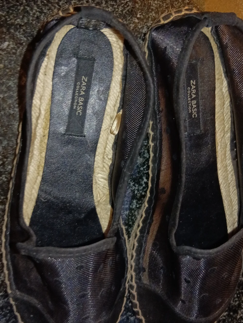 Zara Basic Black Polka Dot Mesh Espadrilles - Plumetis Slip-Ons Size 38